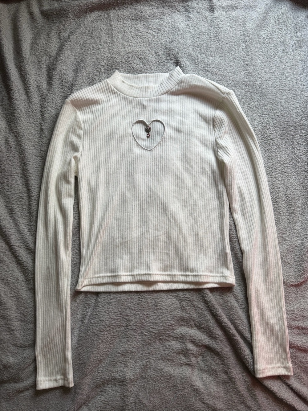 Hello Kitty White Ribbed Long-Sleeve Top with Heart Cutout